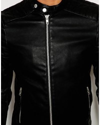 Мужская черная кожаная куртка от Pull&Bear