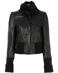 Женская черная кожаная куртка