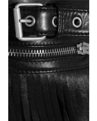 Черная кожаная мини-юбка c бахромой от Saint Laurent
