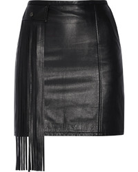 Черная кожаная мини-юбка c бахромой от Tamara Mellon