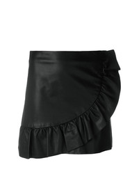Черная кожаная мини-юбка с рюшами от Simonetta Ravizza