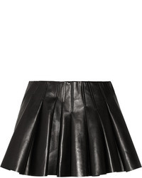 Черная кожаная мини-юбка со складками