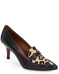 Черная кожаная обувь с леопардовым принтом