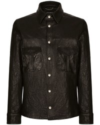 Мужская черная кожаная рубашка с длинным рукавом от Dolce & Gabbana