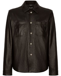 Мужская черная кожаная рубашка с длинным рукавом от Dolce & Gabbana