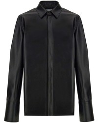 Мужская черная кожаная рубашка с длинным рукавом от Ferragamo