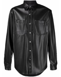 Мужская черная кожаная рубашка с длинным рукавом от Just Cavalli