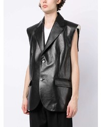 Мужская черная кожаная рубашка с длинным рукавом от MM6 MAISON MARGIELA