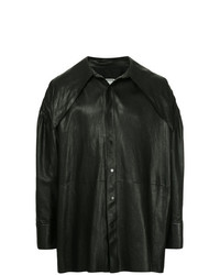 Мужская черная кожаная рубашка с длинным рукавом от Wooyoungmi