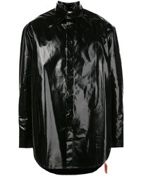Мужская черная кожаная рубашка с длинным рукавом от Yang Li