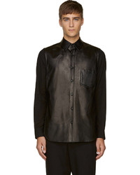 Мужская черная кожаная рубашка с длинным рукавом от Yohji Yamamoto