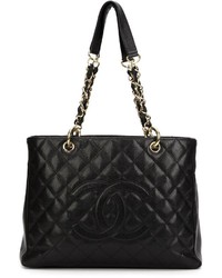 Черная кожаная стеганая большая сумка от Chanel
