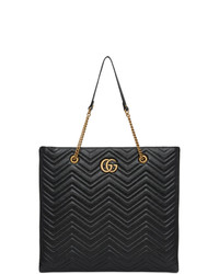Черная кожаная стеганая большая сумка от Gucci