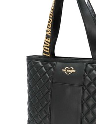 Черная кожаная стеганая большая сумка от Love Moschino