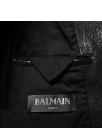 Мужская черная кожаная стеганая косуха от Balmain