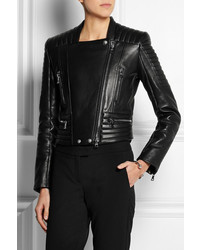 Женская черная кожаная стеганая куртка от Balmain