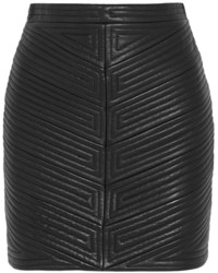 Черная кожаная стеганая мини-юбка от Balmain