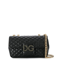 Черная кожаная стеганая сумка через плечо от Dolce & Gabbana