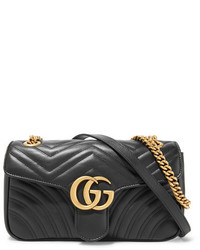 Черная кожаная стеганая сумка через плечо от Gucci