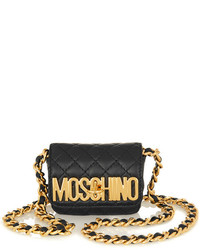 Черная кожаная стеганая сумка через плечо от Moschino