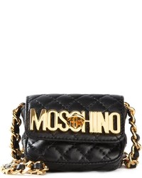 Черная кожаная стеганая сумка через плечо от Moschino