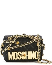 Черная кожаная стеганая сумка через плечо от Moschino