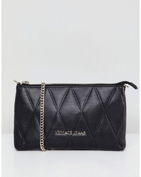 Черная кожаная стеганая сумка через плечо от Versace Jeans