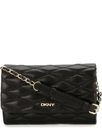 Женская черная кожаная стеганая сумка от DKNY