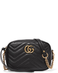 Женская черная кожаная стеганая сумка от Gucci