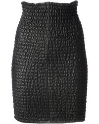 Черная кожаная стеганая юбка-карандаш