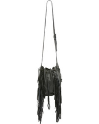 Черная кожаная сумка-мешок c бахромой от Cleobella