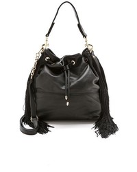 Черная кожаная сумка-мешок c бахромой от Deux Lux