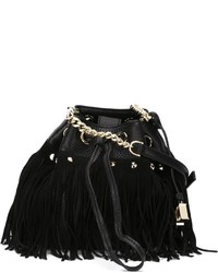 Черная кожаная сумка-мешок c бахромой от Diane von Furstenberg