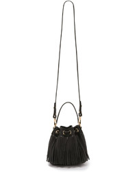 Черная кожаная сумка-мешок c бахромой от Milly