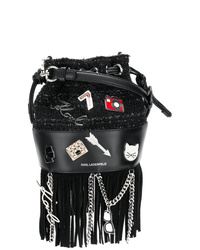 Черная кожаная сумка-мешок c бахромой от Karl Lagerfeld