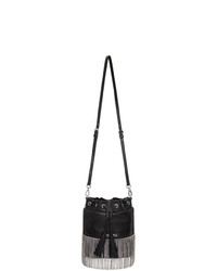 Черная кожаная сумка-мешок c бахромой от Miu Miu