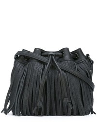 Черная кожаная сумка-мешок c бахромой от Rebecca Minkoff