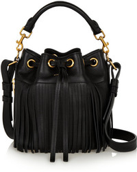 Черная кожаная сумка-мешок c бахромой от Saint Laurent
