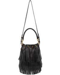 Черная кожаная сумка-мешок c бахромой от Saint Laurent