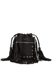 Черная кожаная сумка-мешок c бахромой от Sonia Rykiel