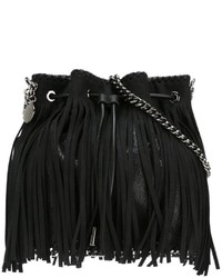 Черная кожаная сумка-мешок c бахромой от Stella McCartney