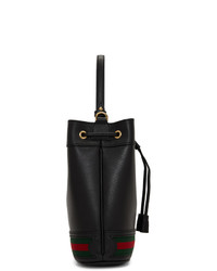 Черная кожаная сумка-мешок в горизонтальную полоску от Gucci