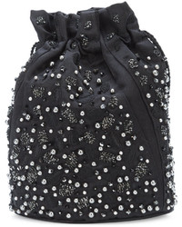 Черная кожаная сумка-мешок с вышивкой от Khirma Eliazov