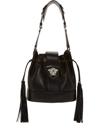 Черная кожаная сумка-мешок с украшением от Versace