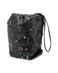 Черная кожаная сумка-мешок с шипами от Saint Laurent
