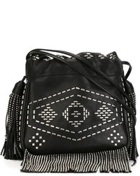 Черная кожаная сумка-мешок с шипами от Saint Laurent