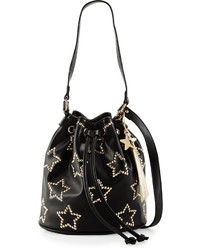 Черная кожаная сумка-мешок со звездами