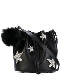 Черная кожаная сумка-мешок со звездами от Les Petits Joueurs