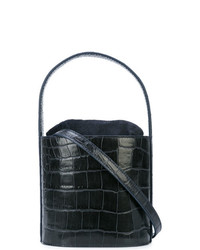 Черная кожаная сумка-мешок со змеиным рисунком от Staud