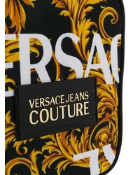 Черная кожаная сумка почтальона с принтом от VERSACE JEANS COUTURE